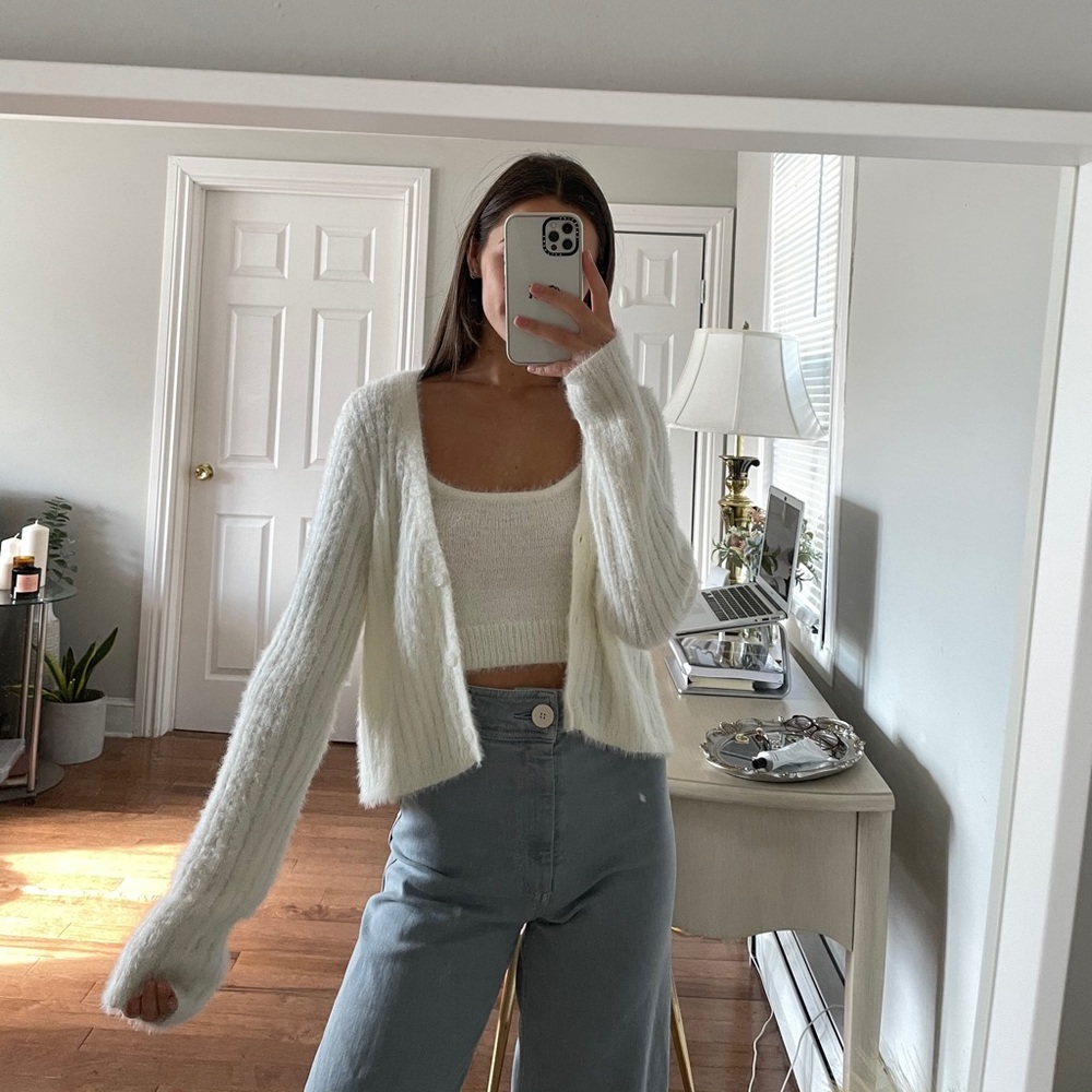 Fuzzy Crop Tank with Cardigan set
